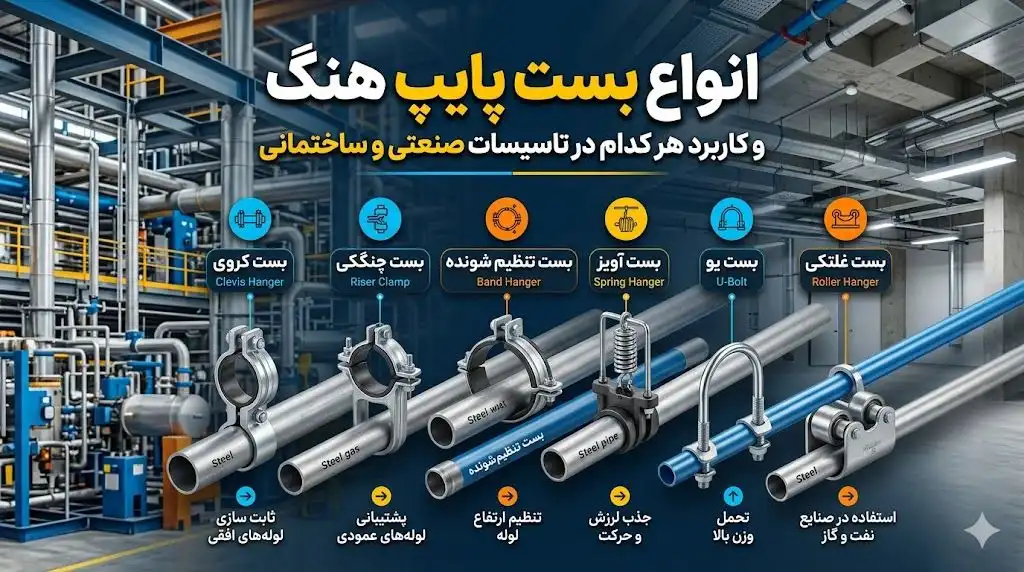 انواع بست پایپ هنگ و کاربرد هرکدام در تأسیسات صنعتی و ساختمانی؛ راهنمای مهندسی