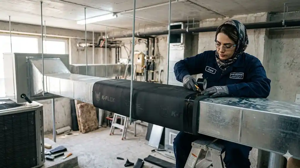 نصب عایق الاستومری با دقت بالا روی بدنه کانال
