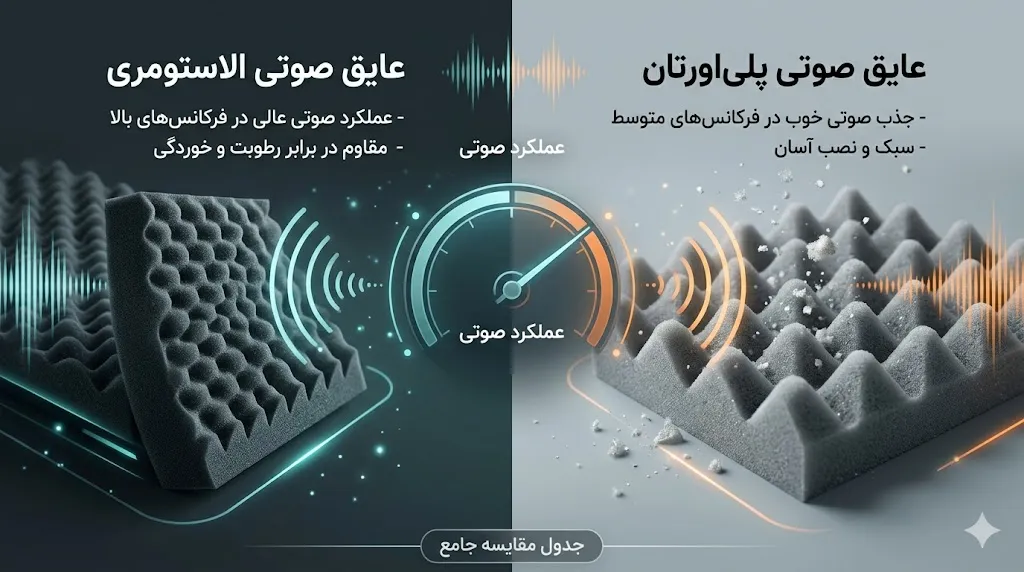 عایق صوتی الاستومری در مقابل پلی اورتان؛ جدول مقایسه فنی، اجرایی و اقتصادی