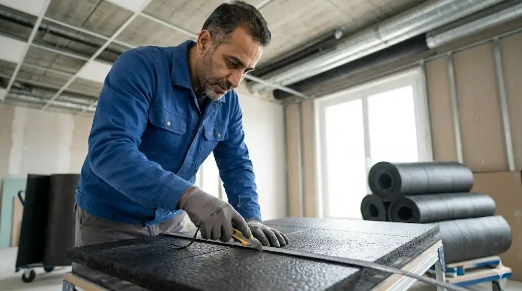 نصب عایق صوتی الاستومری در استودیوی خانگی؛ راهکار حرفه‌ای کاهش صدا.
