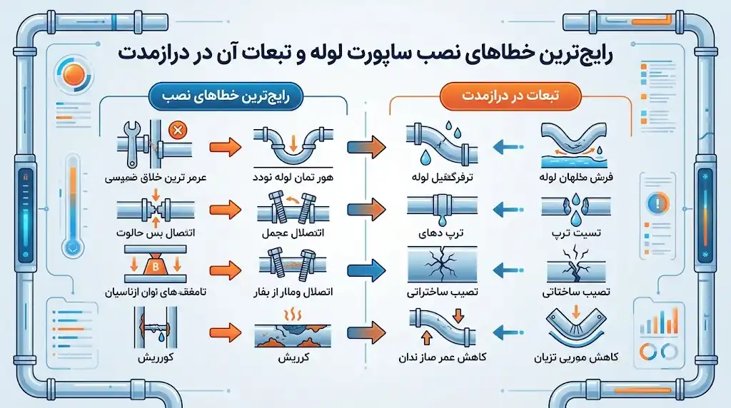 رایج‌ترین خطاهای نصب ساپورت لوله و تبعات آن در درازمدت