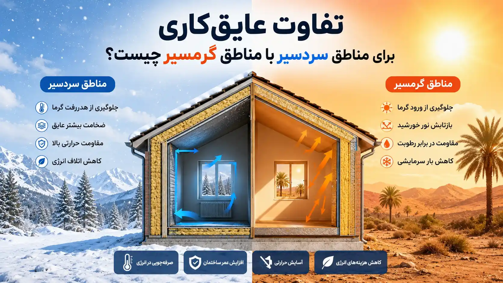 تفاوت عایق‌کاری برای مناطق سردسیر با مناطق گرمسیر چیست؟