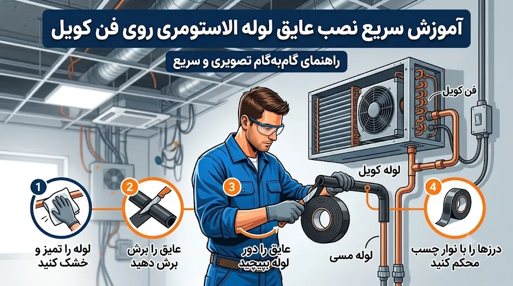 نصب عایق لوله الاستومری روی فن کویل (آموزش سریع)