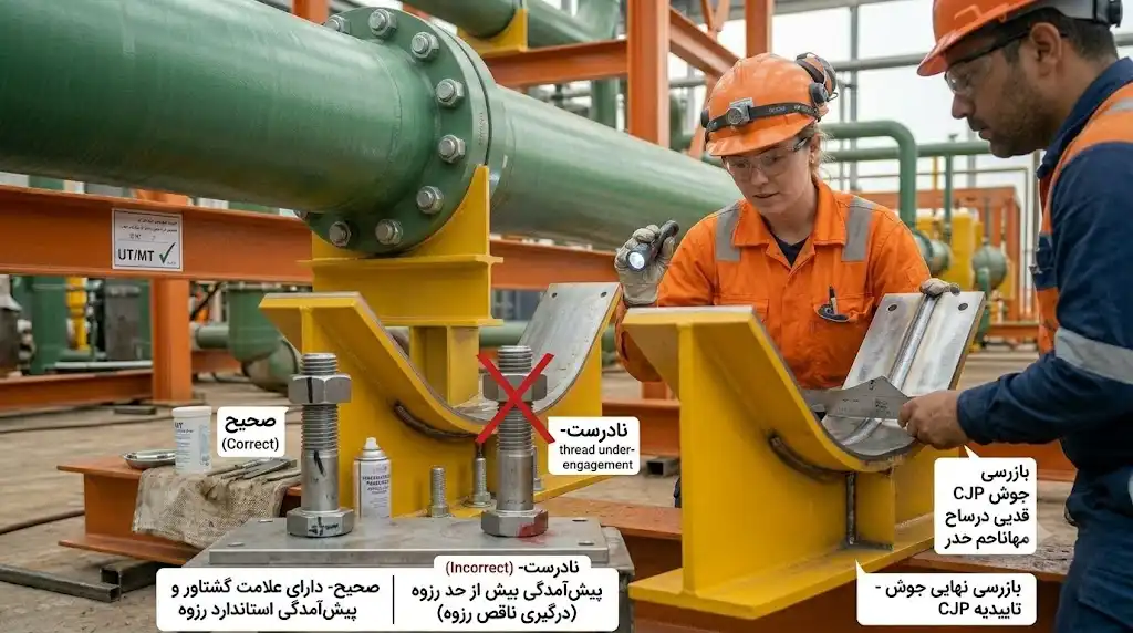 نصب ساپورت لوله سنگین با رعایت استانداردهای جوشکاری و اتصالات مکانیکی