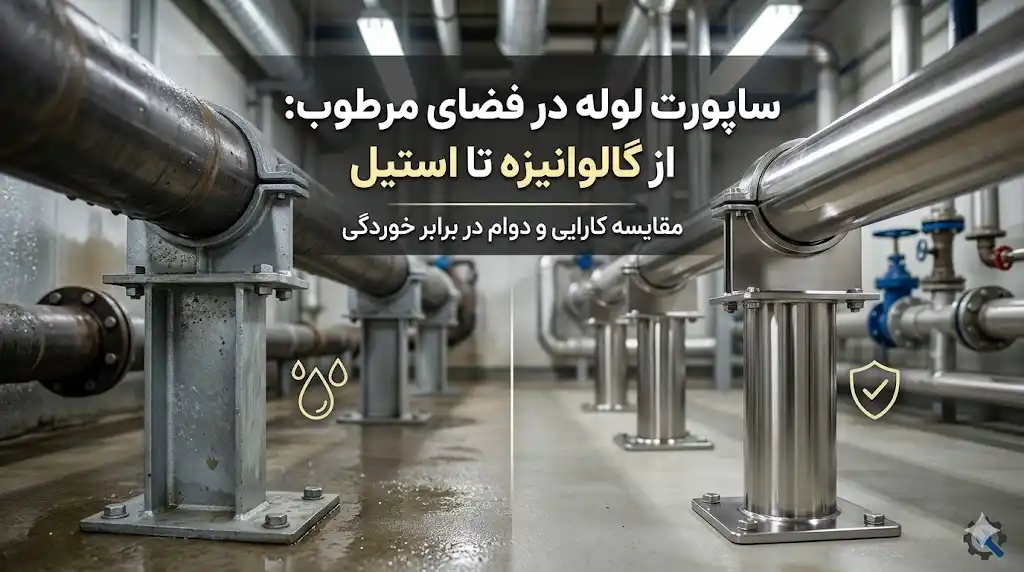 ساپورت لوله در فضای مرطوب: از گالوانیزه تا استیل؛ انتخاب مهندسی برای دوام و ایمنی