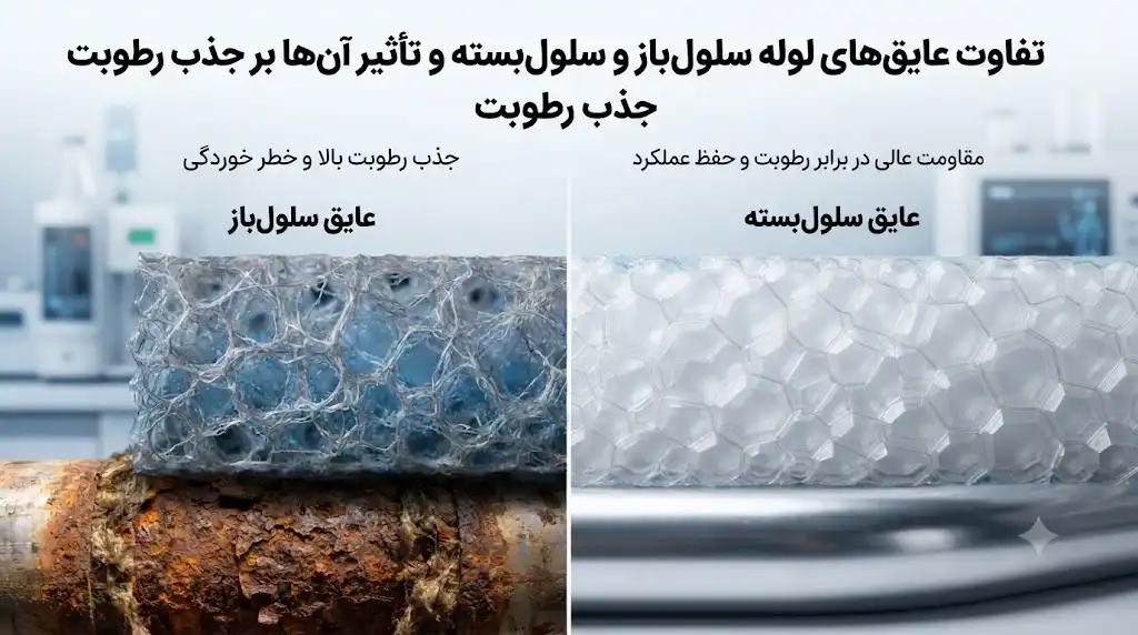 تفاوت سلول‌باز و سلول‌بسته در عایق‌های لوله و تأثیر آن بر جذب رطوبت