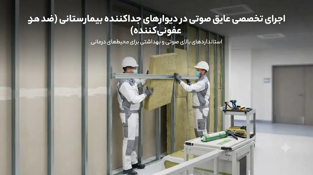 اجرای عایق صوتی در دیوارهای جداکننده بیمارستانی (ضد عفونی‌کننده)