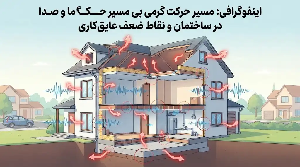 مسیر حرکت گرما و صدا در ساختمان و نقاط ضعف عایق‌کاری