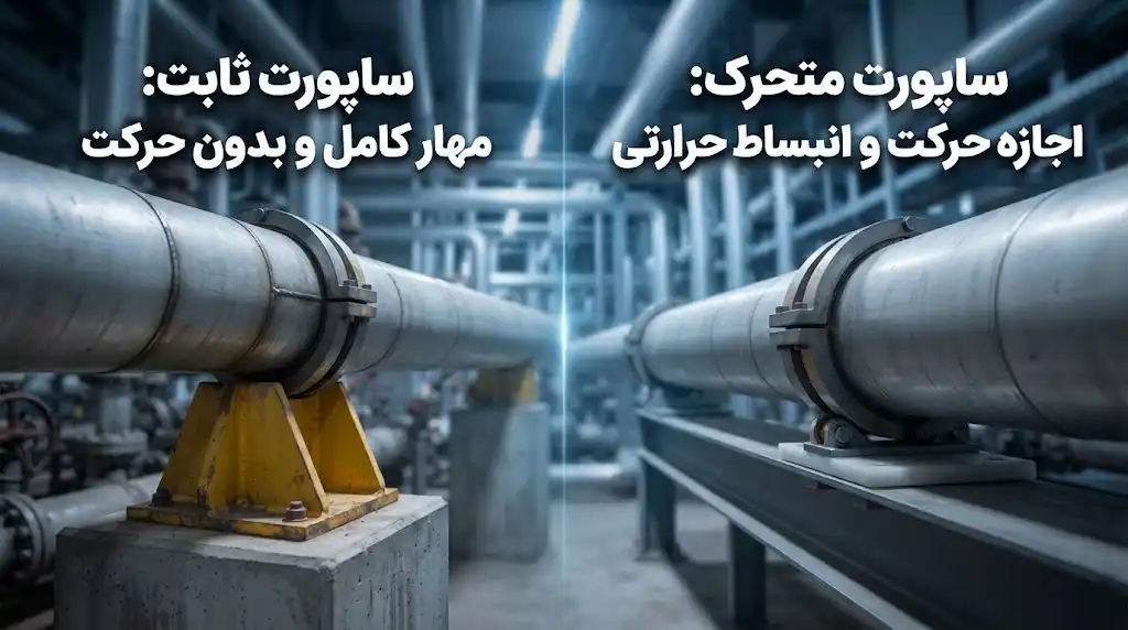 تفاوت ساپورت ثابت و متحرک در مهار لوله‌ها چیست؟ کاربرد، مزایا و اصول انتخاب