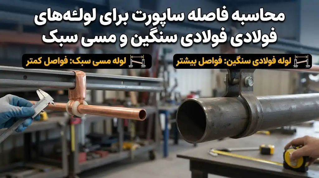 محاسبه فاصله ساپورت برای لوله‌های فولادی سنگین و مسی سبک