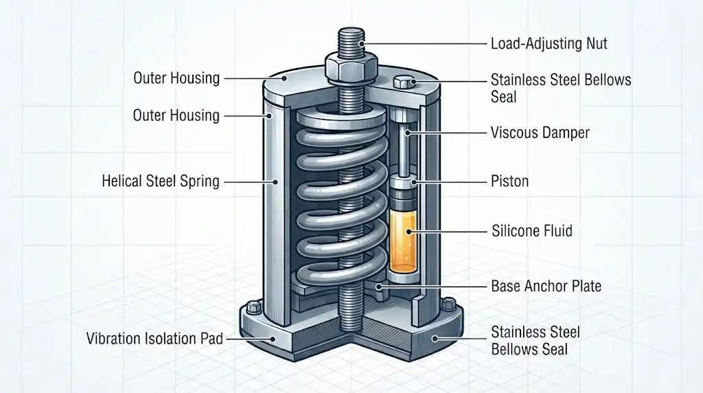 ساپورت فنری متغیر Variable Spring برای پشتیبانی انعطاف‌پذیر از خطوط لوله داغ صنعتی