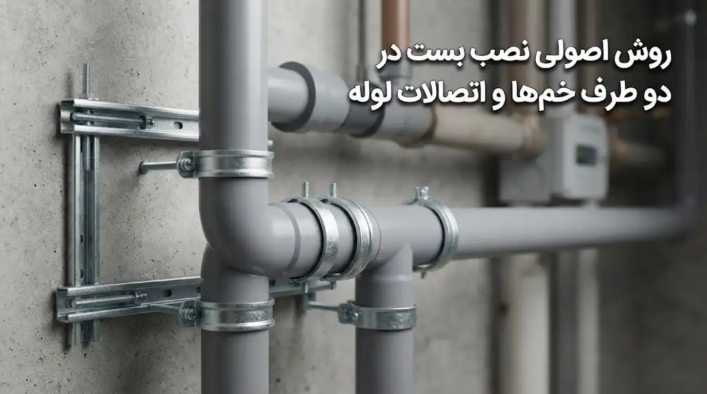 روش اصولی نصب بست در دو طرف خم‌ها و اتصالات لوله