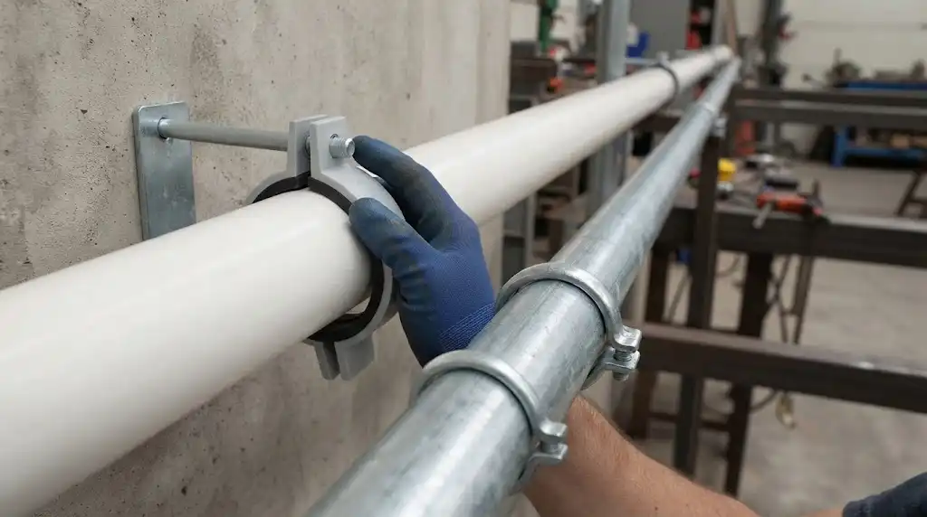 اجرای ساپورت افقی برای لوله UPVC در تأسیسات مکانیکی